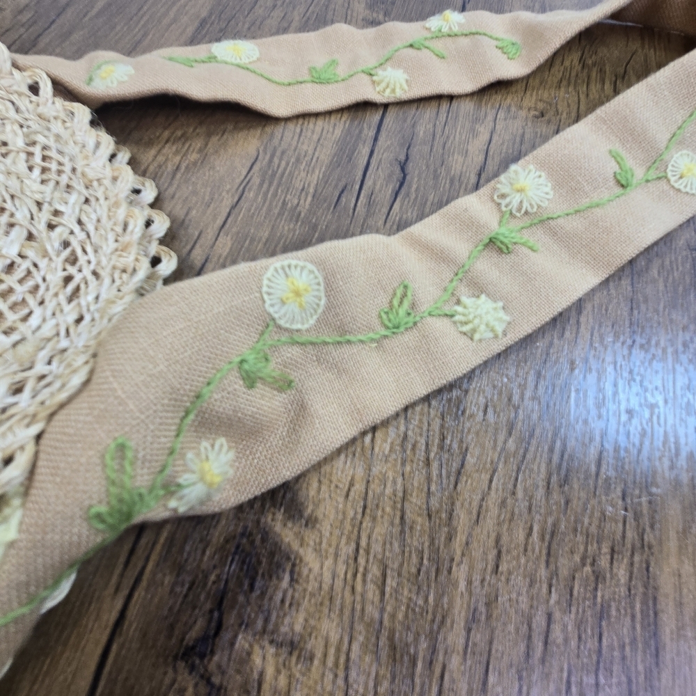 Vtg Sisal Straw Cottagecore Sunny Yellow Flower Bag - Picture 8 of 9